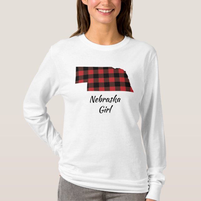 Rotes schwarzer Büffel-kariertes Nebraska-Mädchen T-Shirt (Vorderseite)