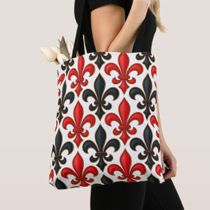 Rotes Schwarzes Barock Fleur-de-lis-Muster