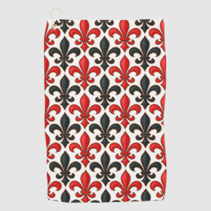 Rotes Schwarzes Barock Fleur-de-lis-Muster Golfhandtuch