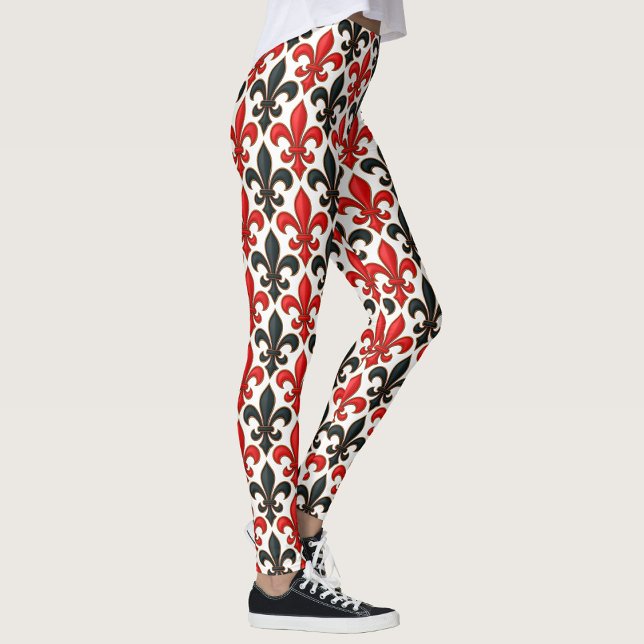 Rotes Schwarzes Barock Fleur-de-lis-Muster Leggings (Von Creator hochgeladen)