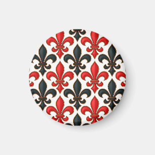 Rotes Schwarzes Barock Fleur-de-lis-Muster Magnet