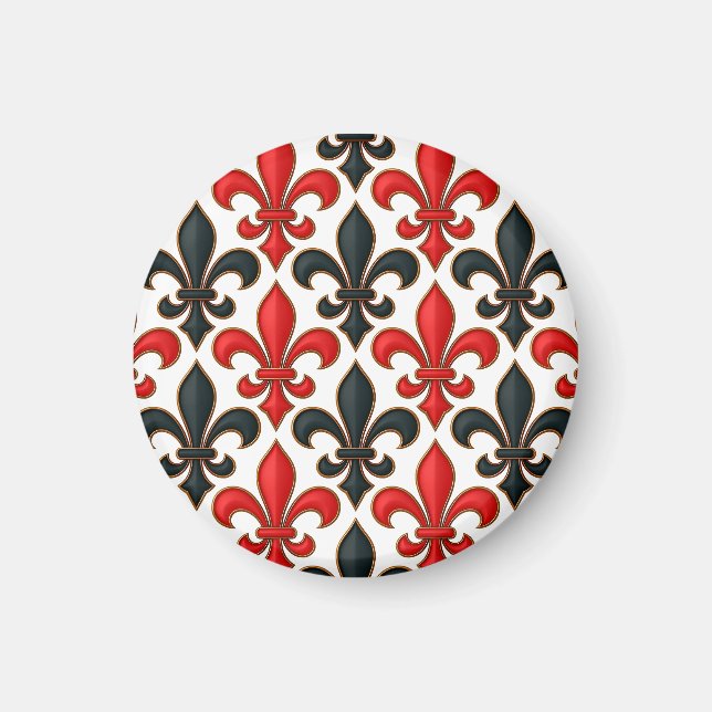 Rotes Schwarzes Barock Fleur-de-lis-Muster Magnet (Vorne)
