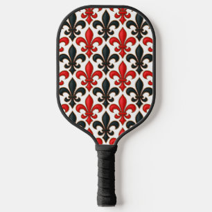 Rotes Schwarzes Barock Fleur-de-lis-Muster Pickleball Schläger
