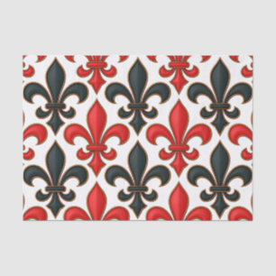 Rotes Schwarzes Barock Fleur-de-lis-Muster Seidenpapier