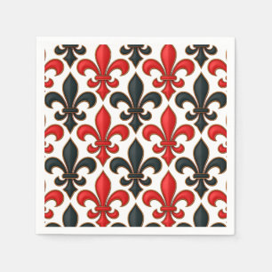 Rotes Schwarzes Barock Fleur-de-lis-Muster Serviette