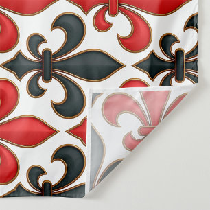 Rotes Schwarzes Barock Fleur-de-lis-Muster Stoff