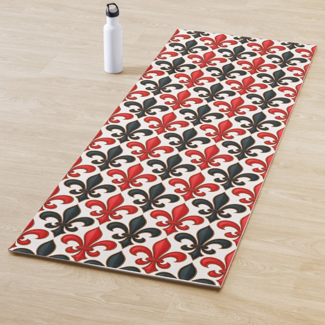 Rotes Schwarzes Barock Fleur-de-lis-Muster Yogamatte (Von Creator hochgeladen)