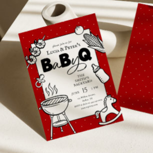 Rotes & Schwarzes BBQ-Paar-Baby-Q-Baby-Shower Einladung
