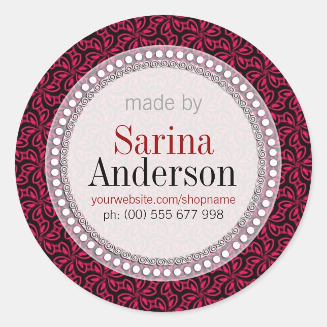 Rotes schwarzes Blumenmuster, hergestellt durch Et Runder Aufkleber (Vorderseite)