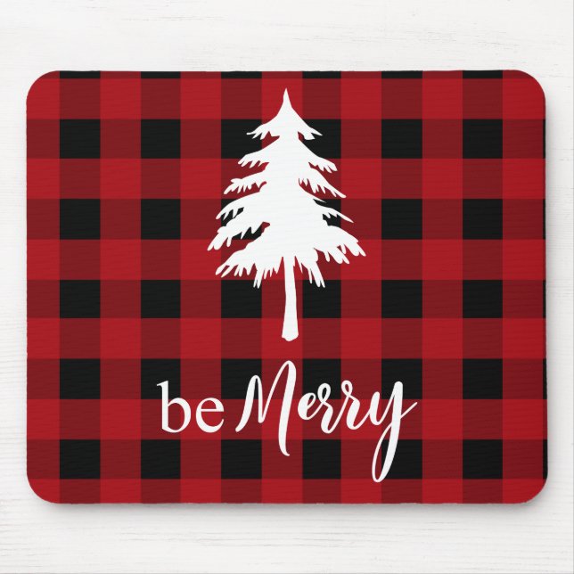 Rotes Schwarzes Buffalo Kariertes Pine Tree Holida Mousepad (Vorne)