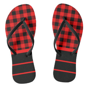 Rotes Schwarzes Buffalo Karo & Horizontale Streife Flip Flops