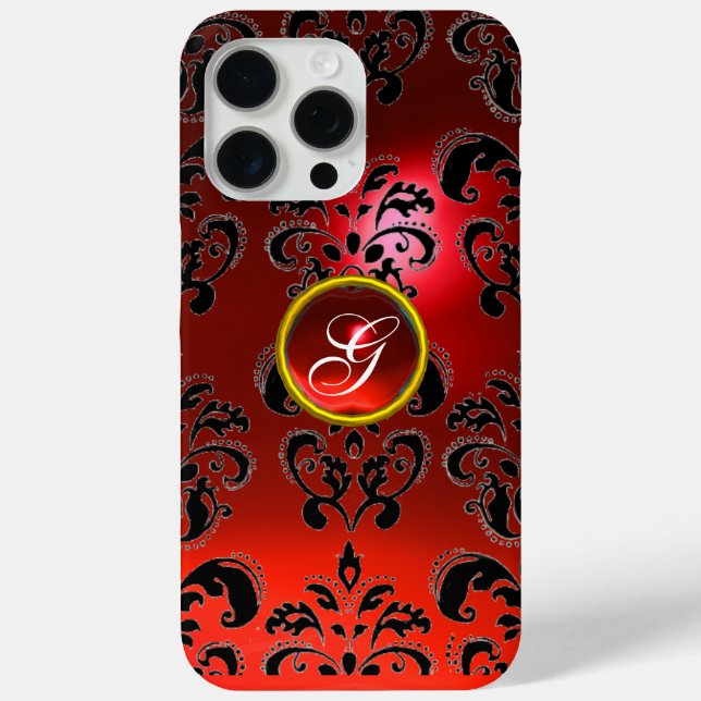 ROTES SCHWARZES DAMASK RUBY GEMSTONE MONOGRAMM Case-Mate iPhone HÜLLE (Rückseite)