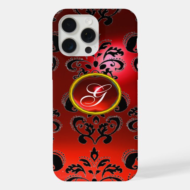 ROTES SCHWARZES DAMASK RUBY GEMSTONE MONOGRAMM iPhone HÜLLE (Rückseite)