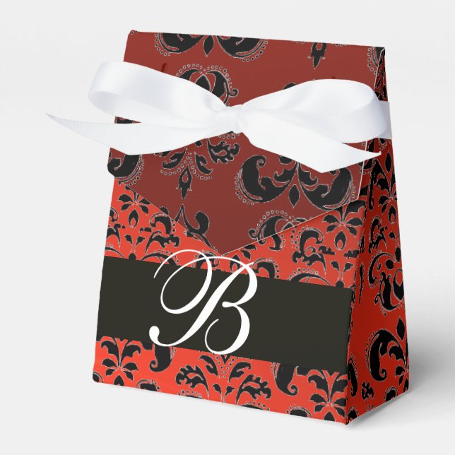 ROTES SCHWARZES DAMASK WEDD MONOGRAM Elegante Geschenkschachtel (Vorderseite)
