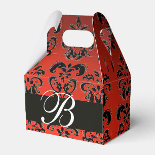 ROTES SCHWARZES DAMASK WEDD MONOGRAM Elegante Geschenkschachtel