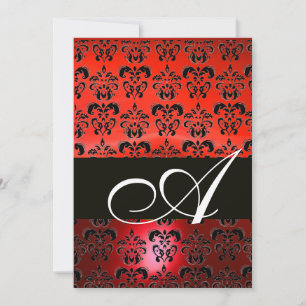 ROTES  SCHWARZES  DAMAST-MONOGRAMM, strahlend weiß Einladung