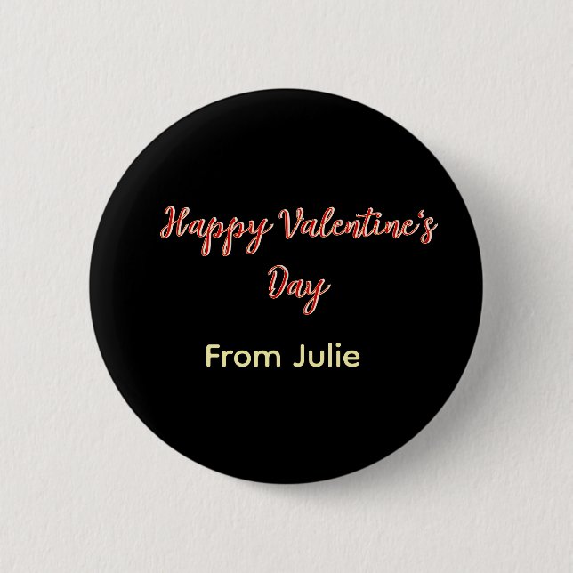 Rotes schwarzes frohes Valentinstag von Name stilv Button (Vorderseite)