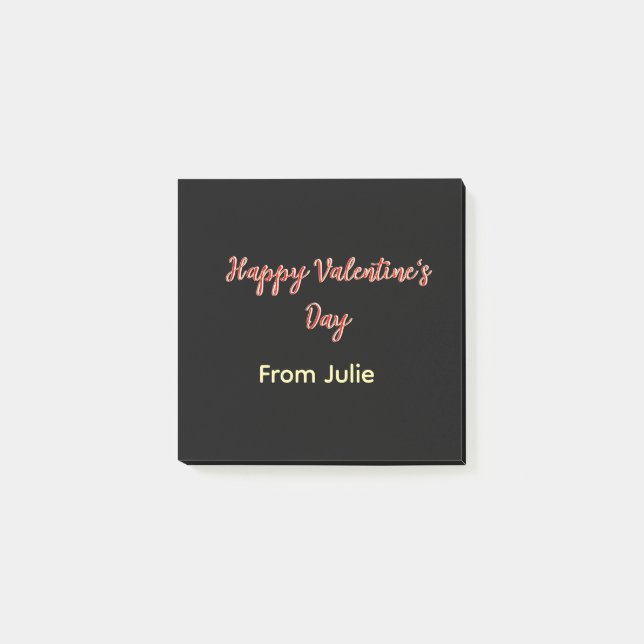 Rotes schwarzes frohes Valentinstag von Name stilv Post-it Klebezettel (Vorderseite)