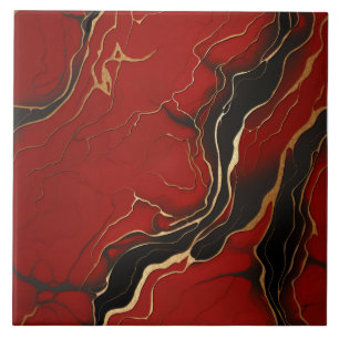 Rotes schwarzes Gold Marmorierte Swirllinien Fliese