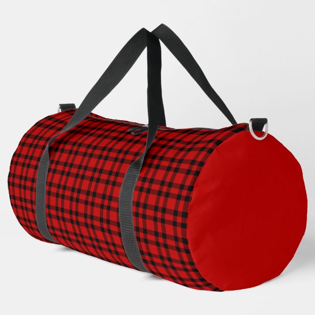 Rotes schwarzes Karomuster groß Duffle Bag (Linke Ecke)