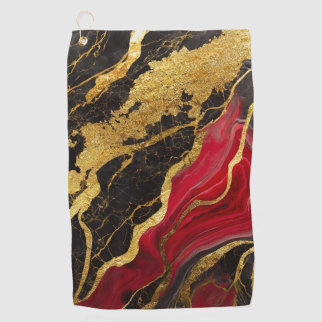 Rotes schwarzes Marmormuster mit Gold Golfhandtuch (Vorderseite)