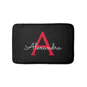 Rotes Schwarzes Skript Girl Monogramm Name Badematte