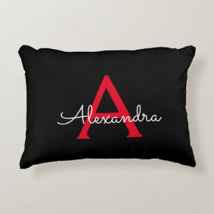 Rotes Schwarzes Skript Girl Monogramm Name Dekokissen