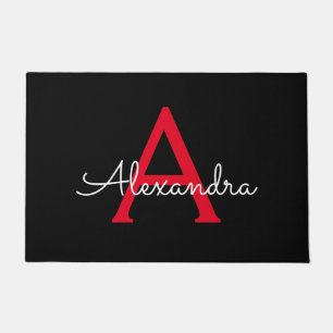 Rotes Schwarzes Skript Girl Monogramm Name Fußmatte