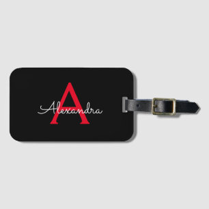 Rotes Schwarzes Skript Girl Monogramm Name Gepäckanhänger
