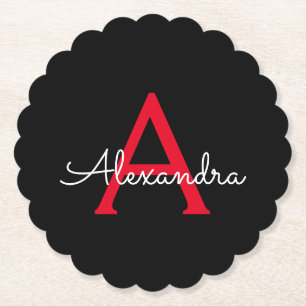 Rotes Schwarzes Skript Girl Monogramm Name Untersetzer