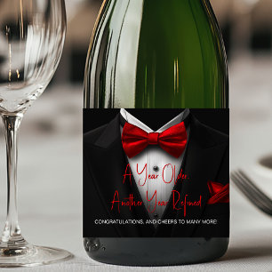 Rotes schwarzes Smoking Champagner Etikett