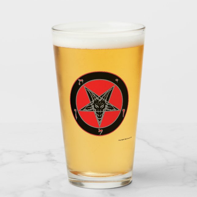 Rotes, Schwarzes und Graues Baphomet-Design Glas (Vorne (Gefüllt))