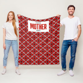 Rotes, schwarzes und weißes geometrisches Pixelmus Fleecedecke