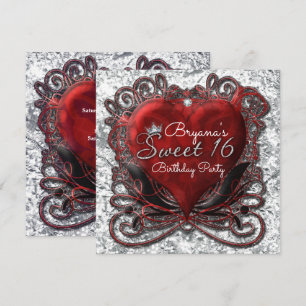 Rotes & schwarzes Valentinsherz-Folie-Look Sweet 1 Einladung