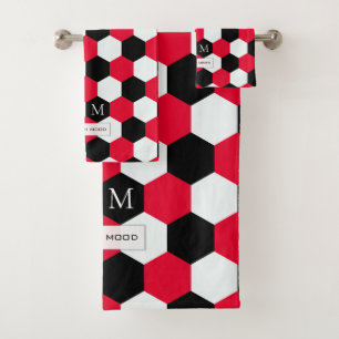 Rotes, Schwarzweiss-Hexagon-Monogramm Badhandtuch Set