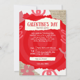 Rotes Scrapbook Galentine-Day-Party-Karte Feiertagskarte
