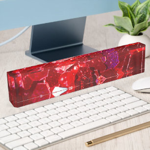Rotes Sechseck abstrakt glänzendes Glittermuster Namensplakette