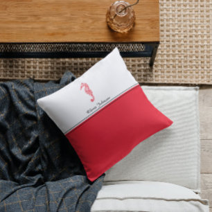 Rotes Seepferd zeichne Meeresleben Name elegant Kissen