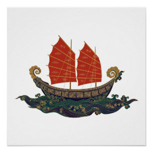 Rotes Segel Dschunke chinesisches Piratenschiff Poster