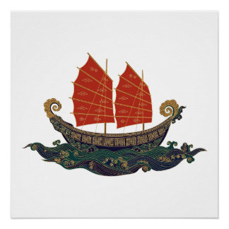 Rotes Segel Dschunke chinesisches Piratenschiff Poster