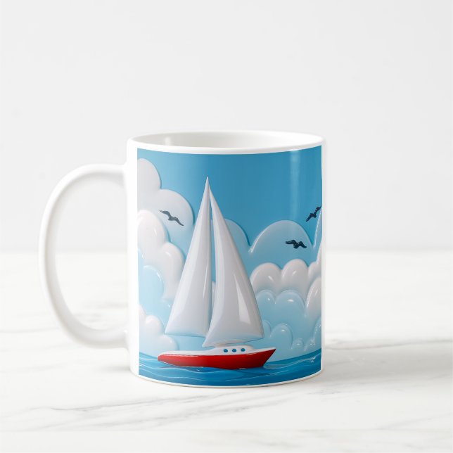 Rotes Segelboot in den Wolken Kaffeetasse (Links)