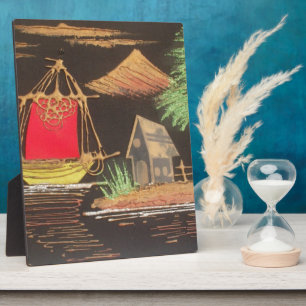 Rotes Segelboot-Landschaft Ölbild Kunst Druck Fotoplatte