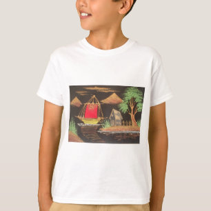 Rotes Segelboot Landschaft Ölbild Kunst Druck T-Shirt