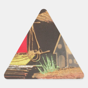 Rotes Segelboot-Landschafts-Ölgemälde-Kunstwerk Dreieckiger Aufkleber