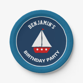 Rotes Segelboot-Seegeburtstags-Party Pappteller