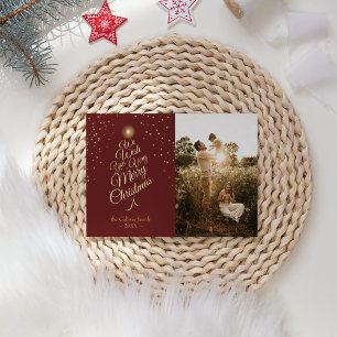 Rotes Sehr Fröhliches Weihnachtsbaum-Familienportr Folien Feiertagskarte