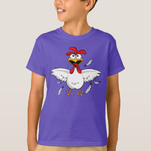 Rotes Shirt-lustiges verrücktes Cartoon-Huhn T-Shirt