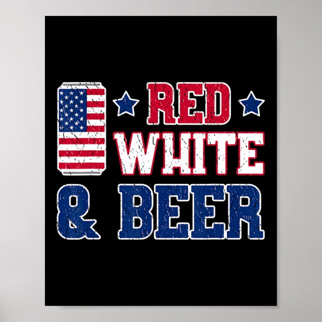 Rotes Shirt und Bier - USA 4. Juli Drink Poster (Vorne)