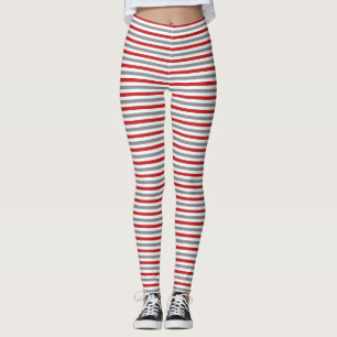 Rotes Silber und weiße Weihnachtsstreifen Leggings