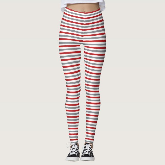 Rotes Silber und weiße Weihnachtsstreifen Leggings (Vorderseite)